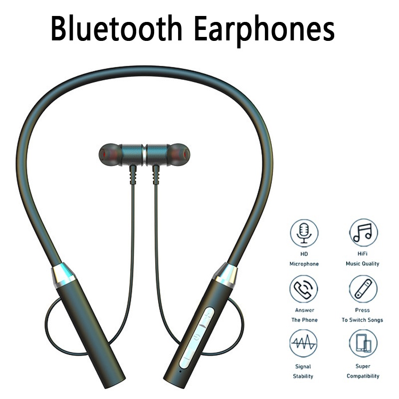 Magnetic Neckband Sports Earphones - 9D 무선 블루투스 이어폰 넥밴드 헤드폰