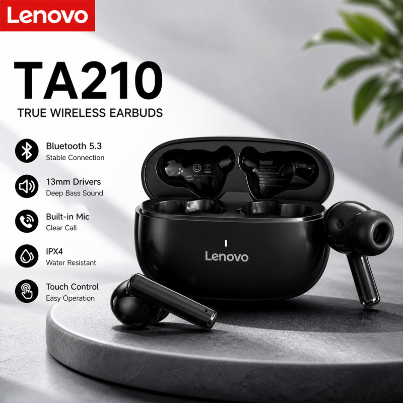 Type C Wired Earphones With Mic - 새로운 레노버 TA210 블루투스 무선 헤드폰,